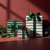 モダンミニマルレトロウェーブグリーン&ピンクストライプ ラッピングペーパーシート