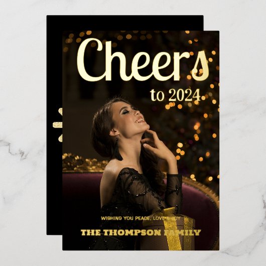 モダンミニマル写真エレガント 箔シーズンカード (正面/裏面)