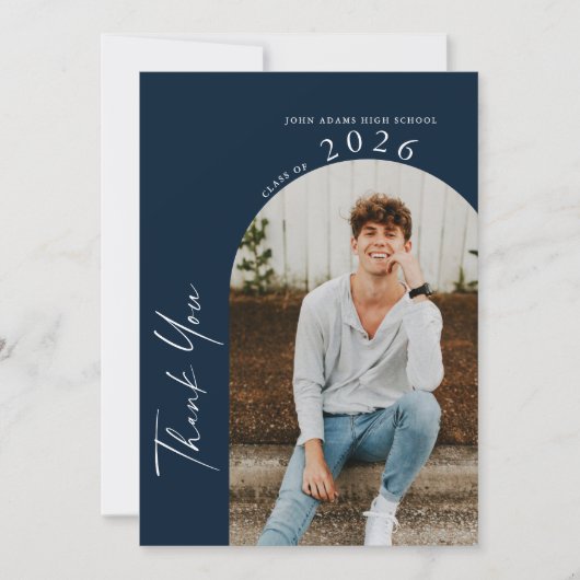 モダンミニマル写真海軍卒業 サンキューカード (正面)