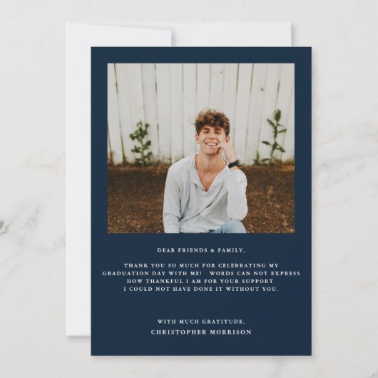 モダンミニマル写真海軍卒業 サンキューカード (裏面)