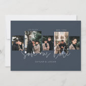 モダンミニマル印刷用フォトコラージブルー セーブザデート (正面)