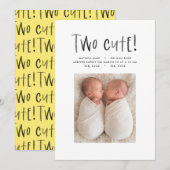 モダンミニマル双子の出産の発表 案内状 (正面/裏面)