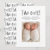 モダンミニマル双子の出産の発表 案内状 (正面/裏面)