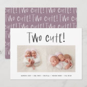 モダンミニマル双子の出産の発表 案内状 (正面/裏面)