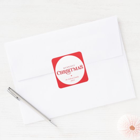 モダンミニマル可愛いフェスティバルメリー赤い スクエアシール (封筒)