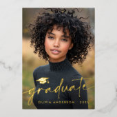 モダンミニマル台写真の卒業実在 箔招待状 (正面)