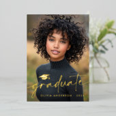 モダンミニマル台写真の卒業実在 箔招待状 (立ち正面)