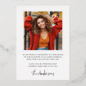 モダンミニマル台写真の卒業実在 箔招待状 (裏面)