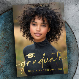 モダンミニマル台写真の卒業実在 箔招待状