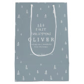 モダンミニマル塵ブルー初めてのクリスマス ミディアムペーパーバッグ (裏面)