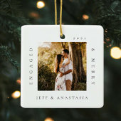 モダンミニマル婚約したメリー2枚の写真婚約 セラミックオーナメント