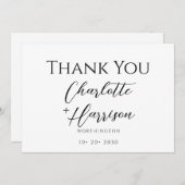 モダンミニマル手書きスクリプ結婚ト サンキューカード (正面/裏面)