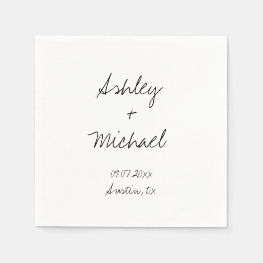 モダンミニマル手書きスクリプ結婚ト スタンダードカクテルナプキン (正面)