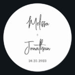 モダンミニマル手書きスクリプ結婚ト ラウンドシール<br><div class="desc">ミニマモダンリスト手書きスクリプトブラックとホワイトの結婚のラウンドクラシックステッカー。</div>