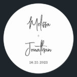 モダンミニマル手書きスクリプ結婚ト ラウンドシール<br><div class="desc">ミニマモダンリスト手書きスクリプトブラックとホワイトの結婚のラウンドクラシックステッカー。</div>