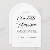 モダンミニマル手書きスクリプ結婚トArch 招待状 (正面/裏面)