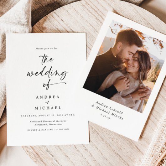 モダンミニマル手書き写結婚真 招待状