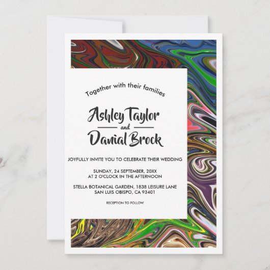 モダンミニマル抽象芸術油彩画結婚画 招待状 (正面)