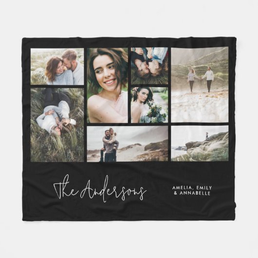 モダンミニマル数々の8枚の写真エレガント家族 フリースブランケット (正面(横))
