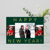 モダンミニマル新年おめでとうございます実在と金ゴールド 箔シーズンカード (立ち正面)