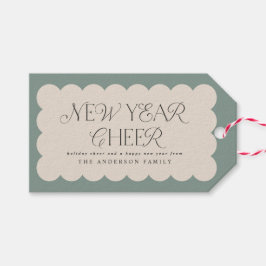 モダンミニマル新年セージ緑レトロ波端 ギフトタグ