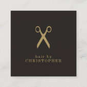 モダンミニマル暗フェイク金ゴールド美容師 スクエア名刺 (正面)