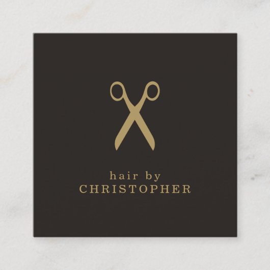 モダンミニマル暗フェイク金ゴールド美容師 スクエア名刺 (正面)