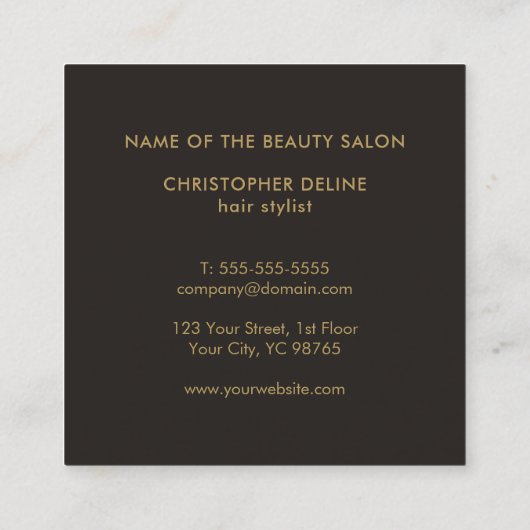 モダンミニマル暗フェイク金ゴールド美容師 スクエア名刺 (裏面)