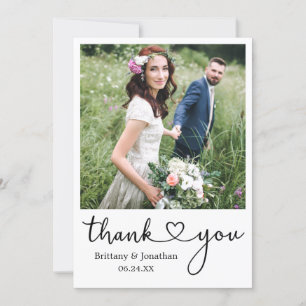 モダンミニマル書道ハート写真結婚の サンキューカード