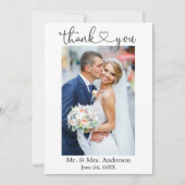 モダンミニマル書道ハート写真結婚の サンキューカード (正面)