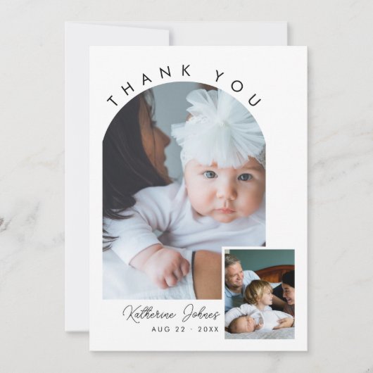 モダンミニマル月2日の写真ありがとう赤ちゃんシャワー サンキューカード (正面)