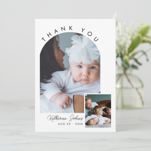 モダンミニマル月2日の写真ありがとう赤ちゃんシャワー サンキューカード (スタンド正面)