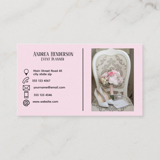 モダンミニマル淡いピッ連絡ク写真 名刺 (裏面)