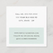 モダンミニマル淡い色のほこりっぽい海緑の色ブロック スクエア名刺 (裏面)