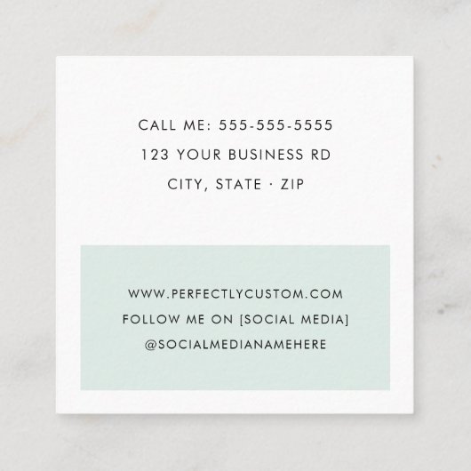モダンミニマル淡い色のほこりっぽい海緑の色ブロック スクエア名刺 (裏面)