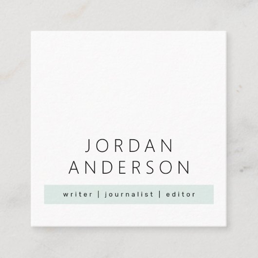 モダンミニマル淡い色のほこりっぽい海緑の色ブロック スクエア名刺 (正面)