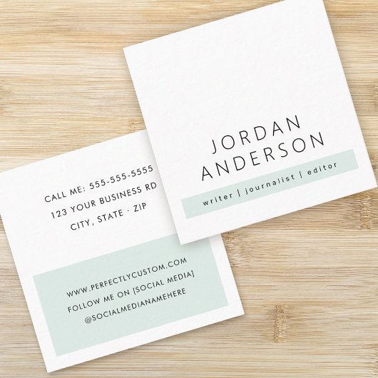 モダンミニマル淡い色のほこりっぽい海緑の色ブロック スクエア名刺