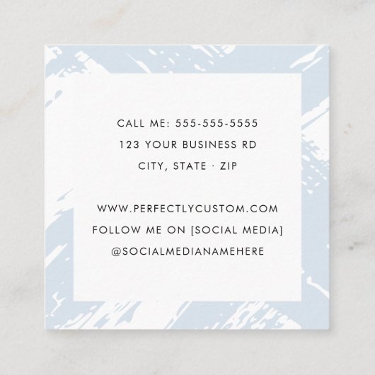 モダンミニマル淡い色のほこりっぽい青い筆跡 スクエア名刺 (裏面)