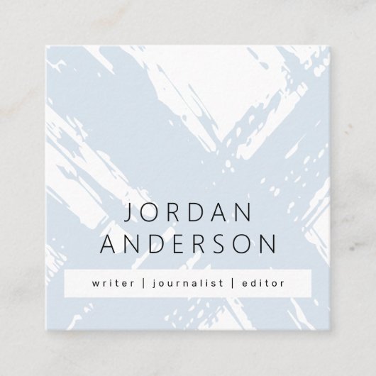 モダンミニマル淡い色のほこりっぽい青い筆跡 スクエア名刺 (正面)