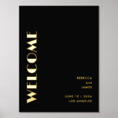 モダンミニマル無地のBlack Welcome結婚の金ゴールド 箔ポスター (正面)