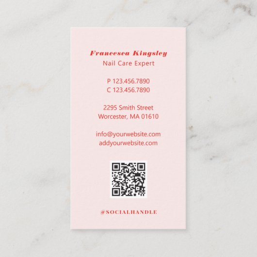 モダンミニマル爪、 ネイル美しいサロン業務写真 名刺 (裏面)