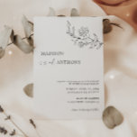 モダンミニマル白フローララインア結婚ート 招待状<br><div class="desc">モダン&ミニマルな白黒の結婚式招待状は書エレガント道とラインアートの花スケッチデザイン。</div>