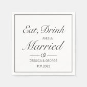 モダンミニマル白結婚黒 スタンダードカクテルナプキン (正面)