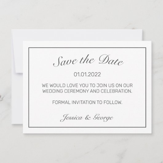 モダンミニマル白結婚黒 セーブザデート (正面)