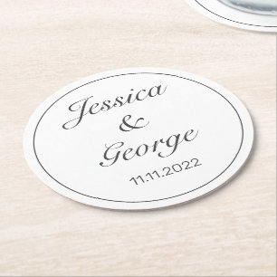 モダンミニマル白結婚黒 ラウンドペーパーコースター