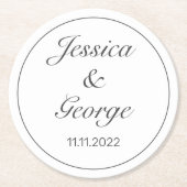 モダンミニマル白結婚黒 ラウンドペーパーコースター (正面)