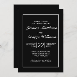 モダンミニマル白結婚黒 招待状