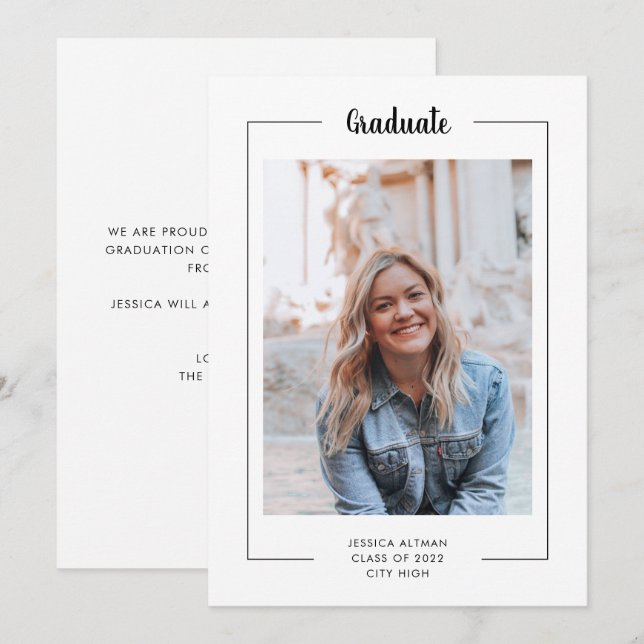 モダンミニマル白黒スクリプト写真の卒業 (正面/裏面)