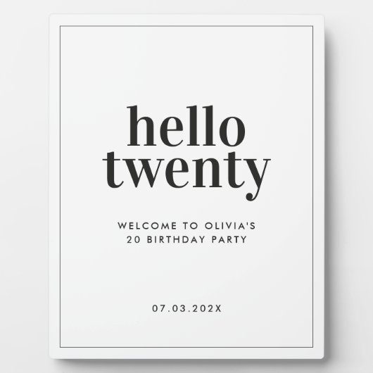 モダンミニマル白黒タイポグラフィ20歳 フォトプラーク (正面)