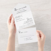 モダンミニマル白黒結婚スクリプト オールインワン招待状 (貼ってはがせる)